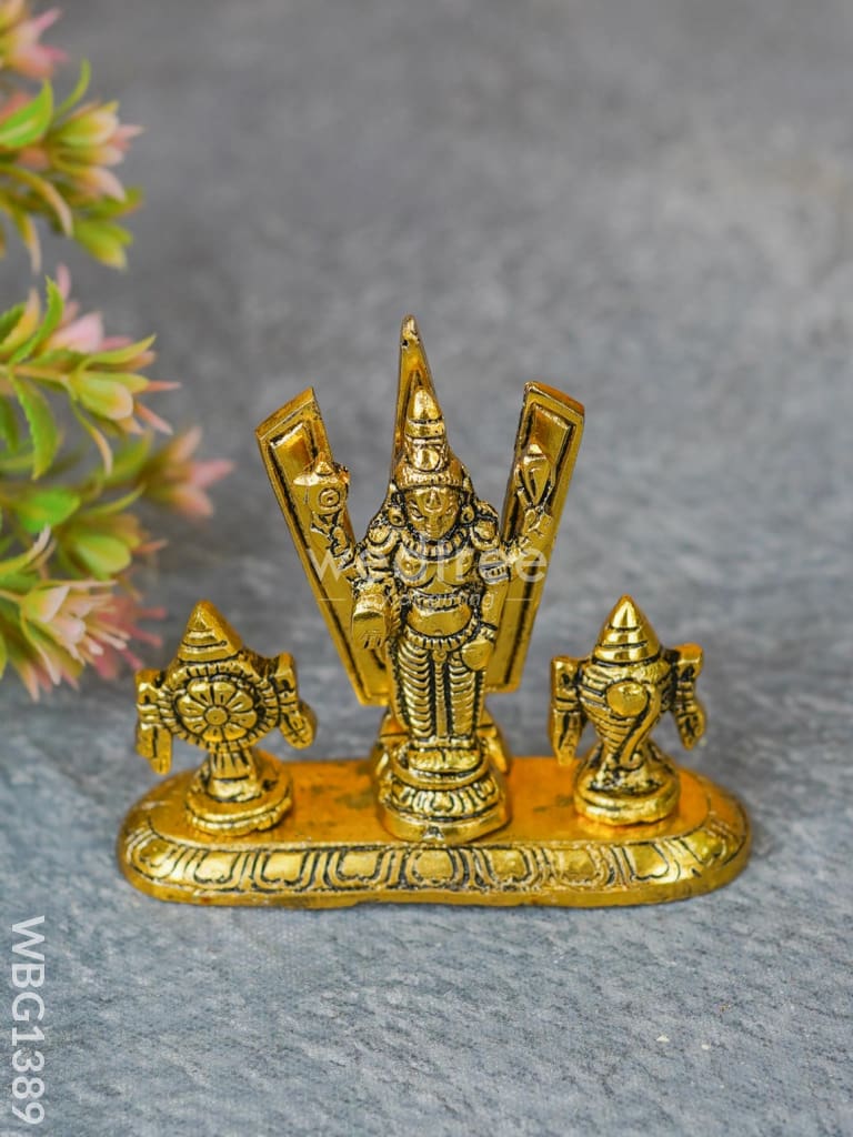 White Metal Tirupathi Balaji Shank Chakra Nama on Oval Base - WBG1389