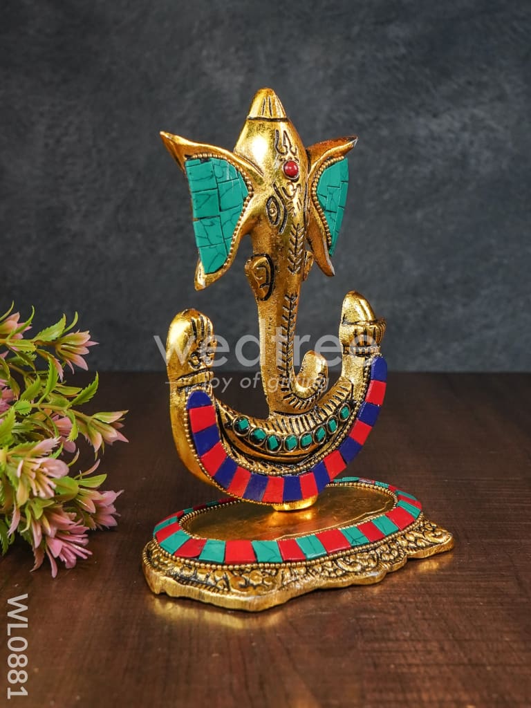 White Metal U shaped Ganesha with Gold finish - WL0881