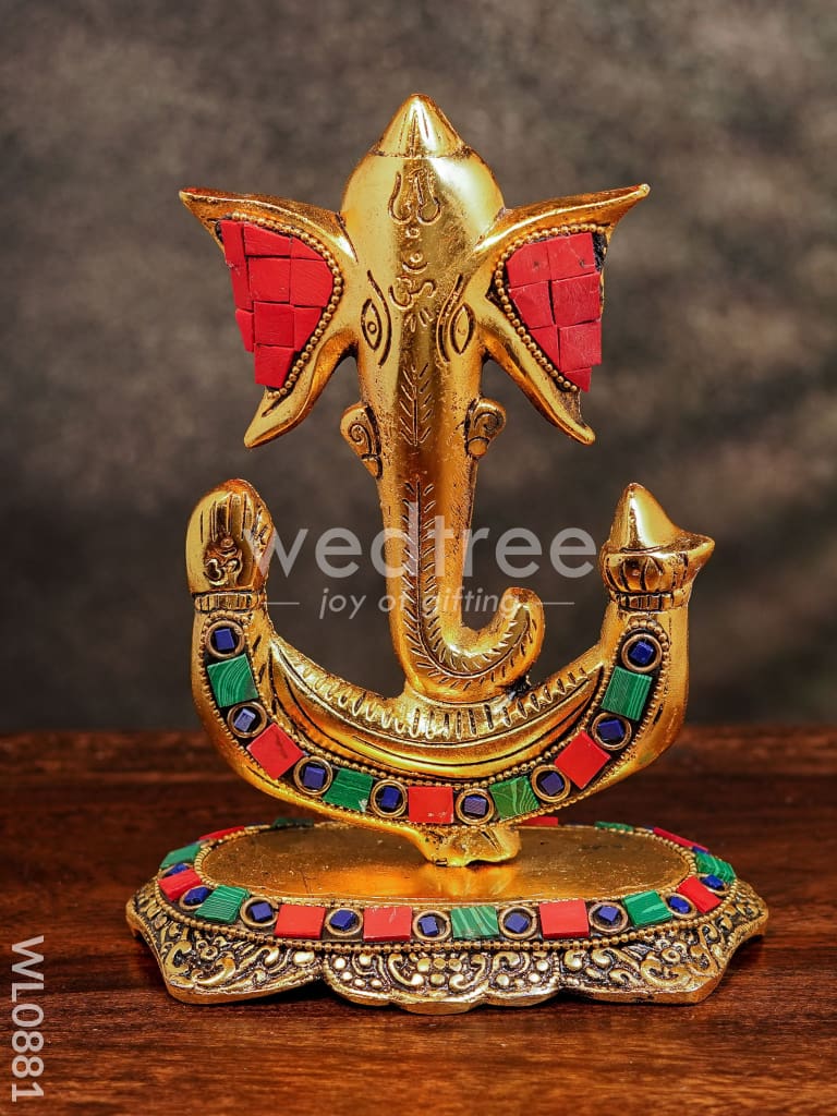 White Metal U shaped Ganesha with Gold finish - WL0881