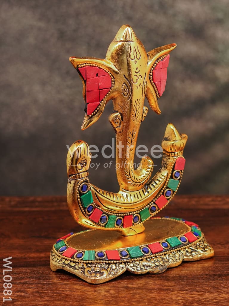 White Metal U shaped Ganesha with Gold finish - WL0881