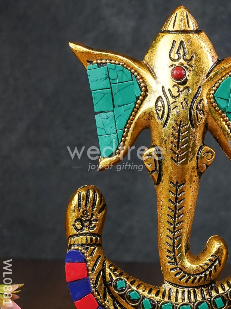 White Metal U shaped Ganesha with Gold finish - WL0881