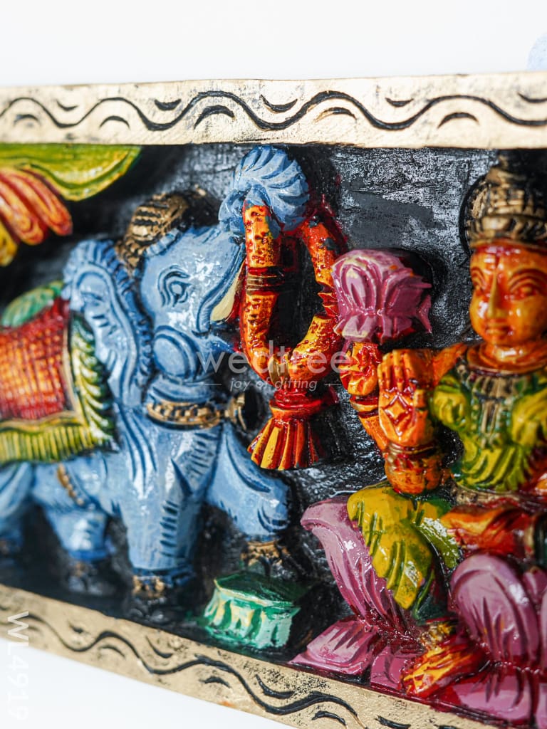 Wooden Carved Gajalakshmi Panel - 24 inch - WL4919