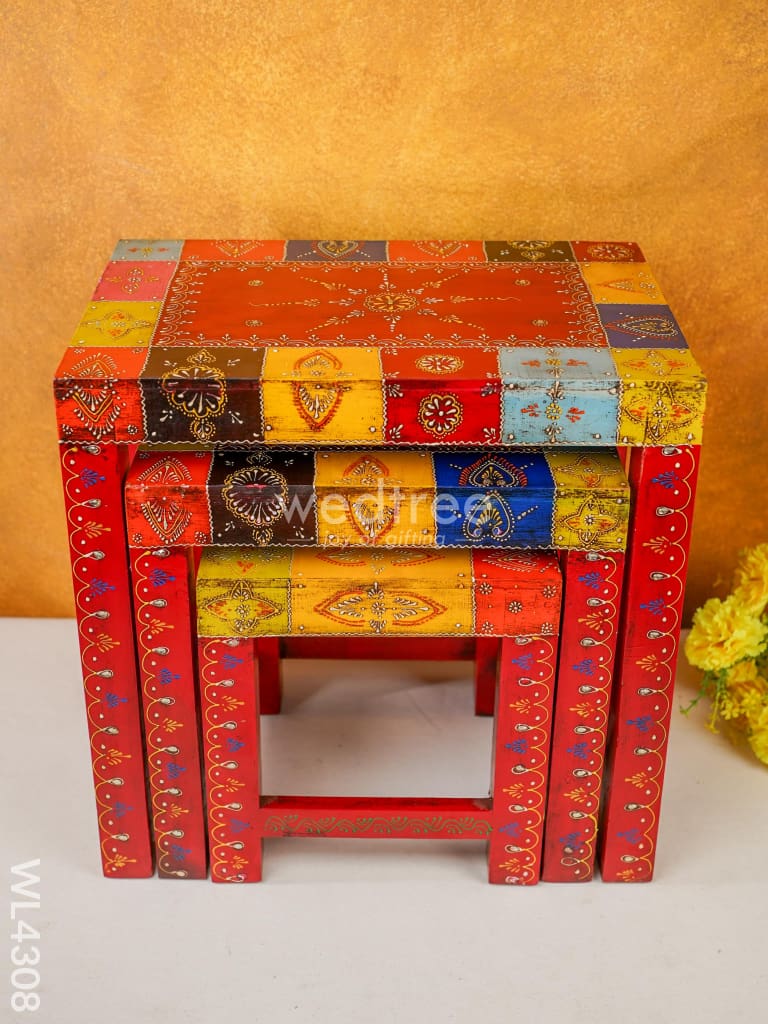 Wooden Decorative Stools - Set of 3 - WL4308