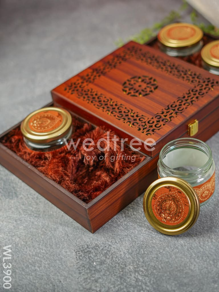 Wooden Dry Fruit Box with 4 Jars - WL3900
