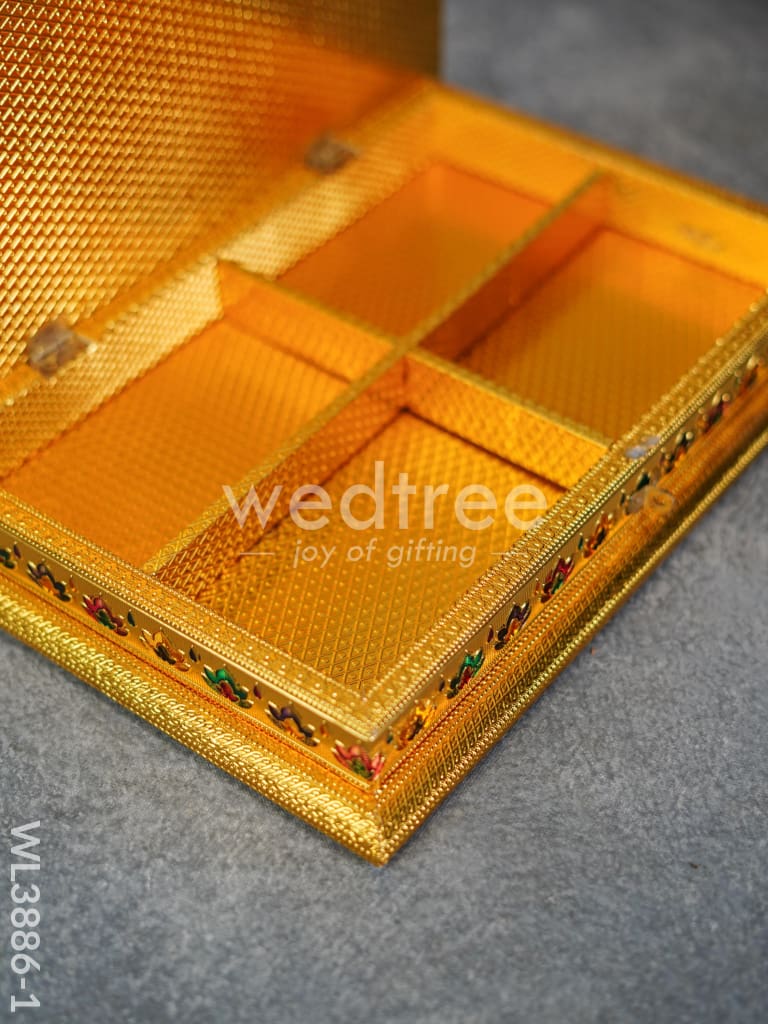 Wooden Dry Fruit Box with Meenakari Design - 4 Partitions - WL3886