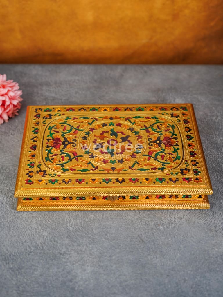 Wooden Dry Fruit Box with Meenakari Design - 6 Partitions - WL3887