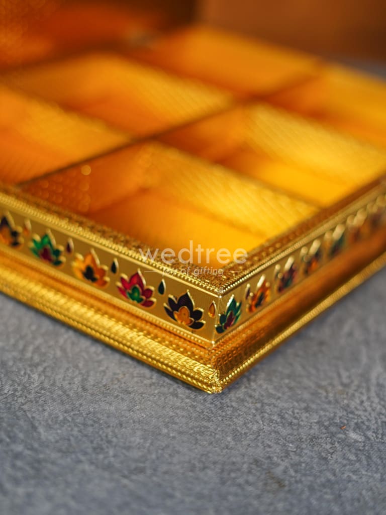 Wooden Dry Fruit Box with Meenakari Design - 6 Partitions - WL3887