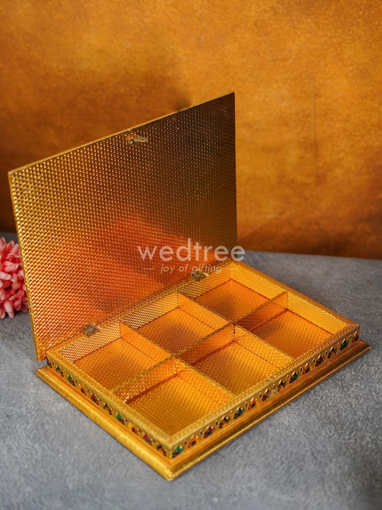 Wooden Dry Fruit Box with Meenakari Design - 6 Partitions - WL3887