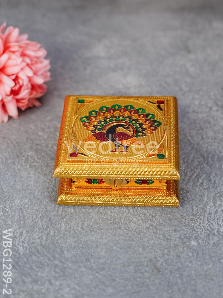 Wooden Dry Fruit Box with Meenakari Peacock Design - WBG1289