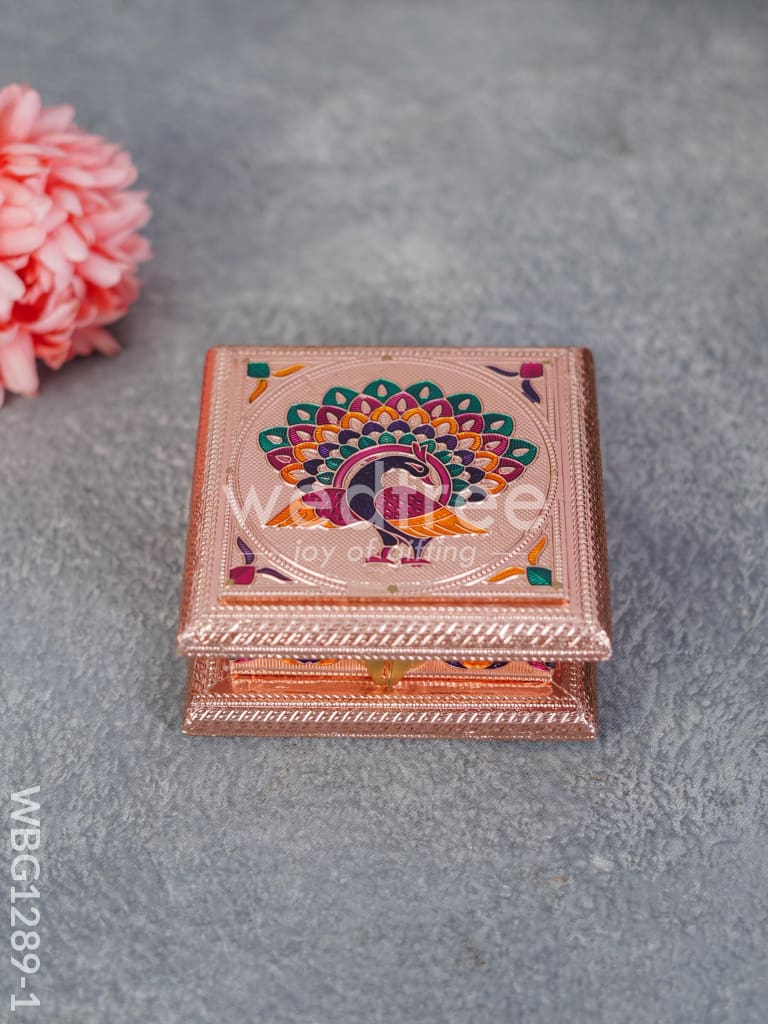 Wooden Dry Fruit Box with Meenakari Peacock Design - WBG1289