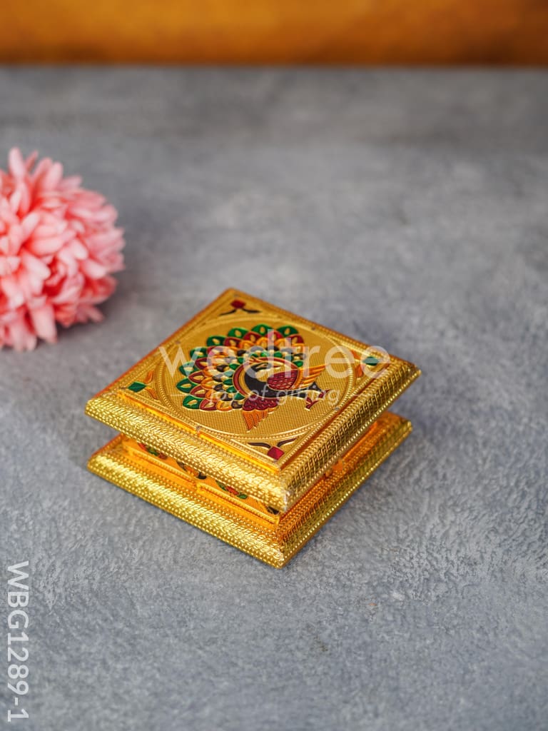 Wooden Dry Fruit Box with Meenakari Peacock Design - WBG1289