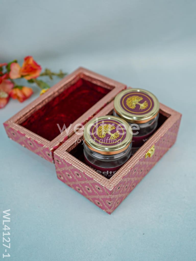 Wooden Dry Fruit Container with 2 glass jars - Meenakari Work - WL4127-1