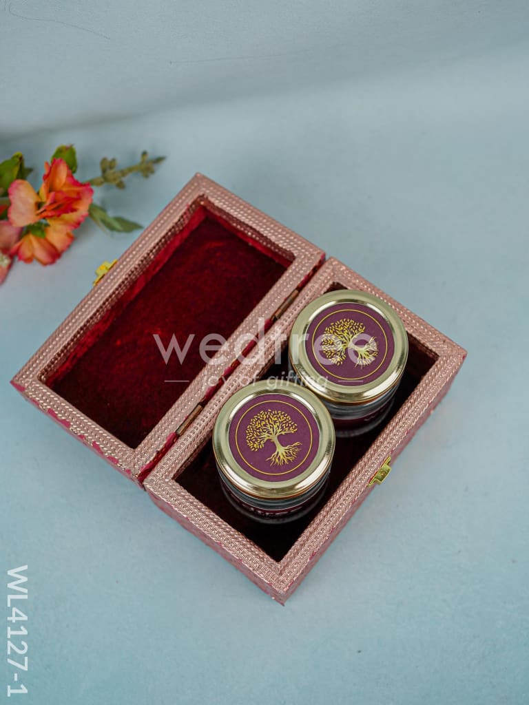 Wooden Dry Fruit Container with 2 glass jars - Meenakari Work - WL4127-1