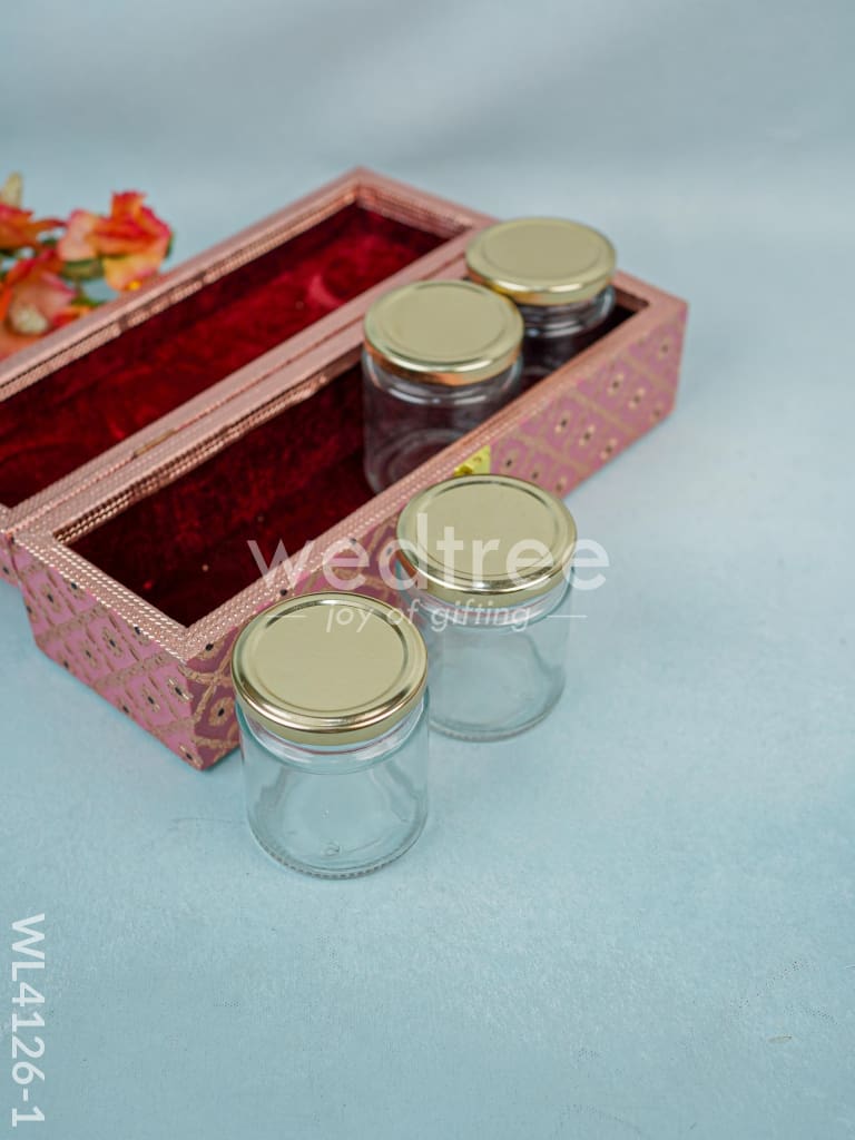 Wooden Dry Fruit Container with 4 glass jars - Meenakari Work - WL4126-1