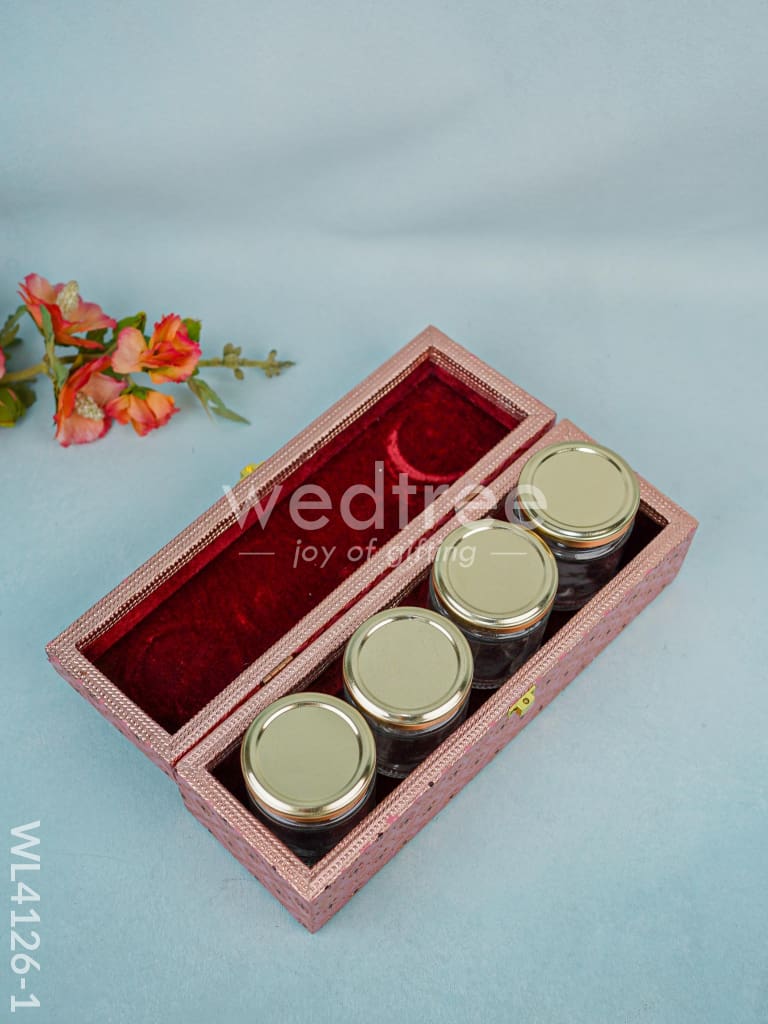 Wooden Dry Fruit Container with 4 glass jars - Meenakari Work - WL4126-1