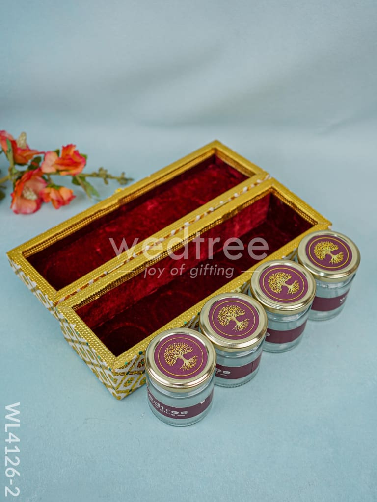 Wooden Dry Fruit Container with 4 glass jars - Meenakari Work - WL4126-2