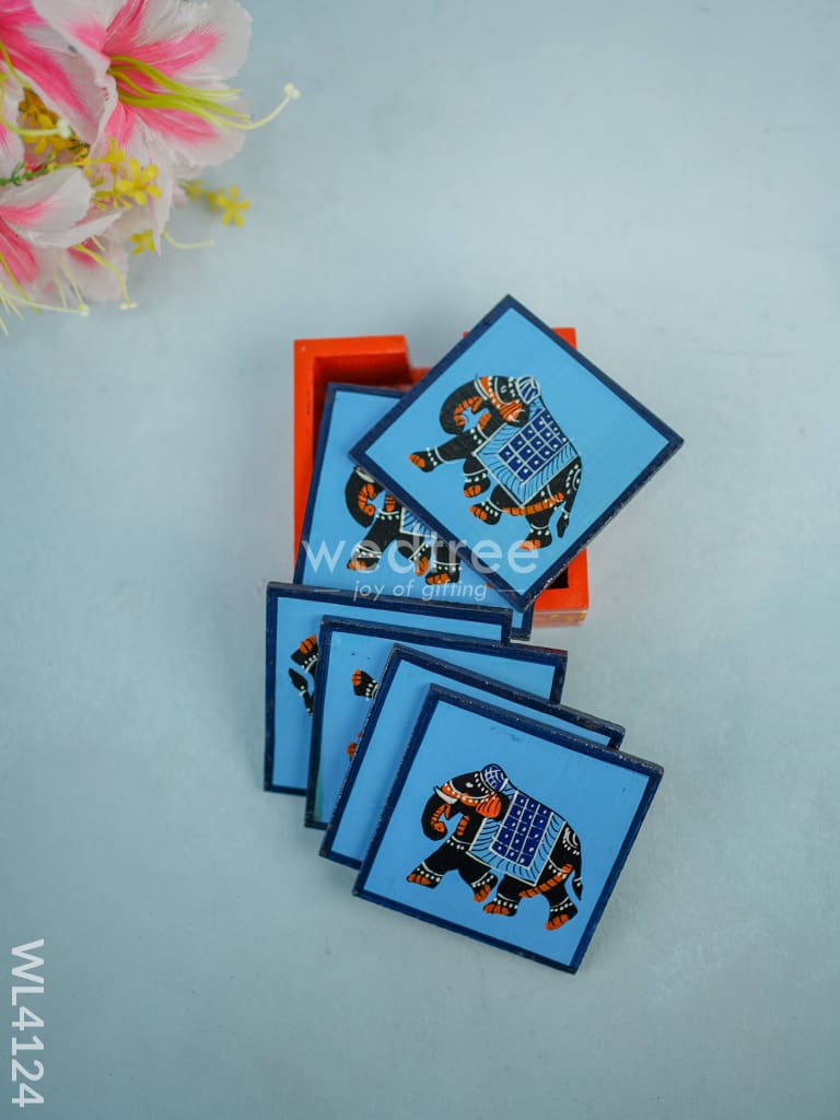 Wooden Hand Painted Coasters - Elephant - Set of 6 - WL4124