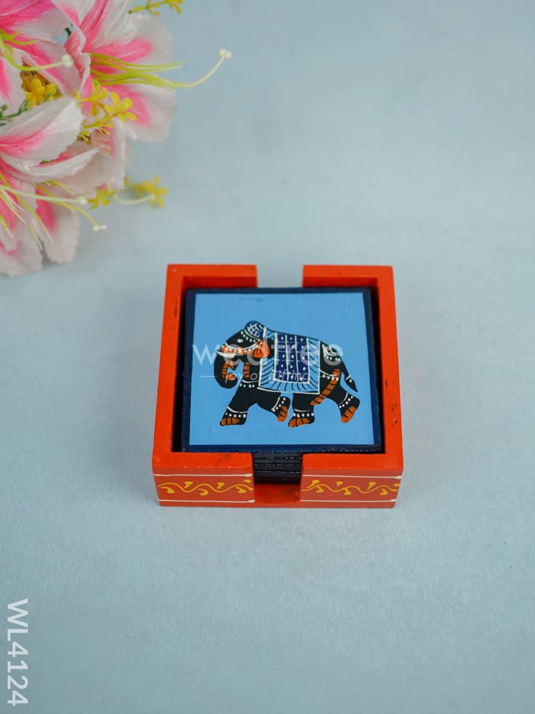 Wooden Hand Painted Coasters - Elephant - Set of 6 - WL4124