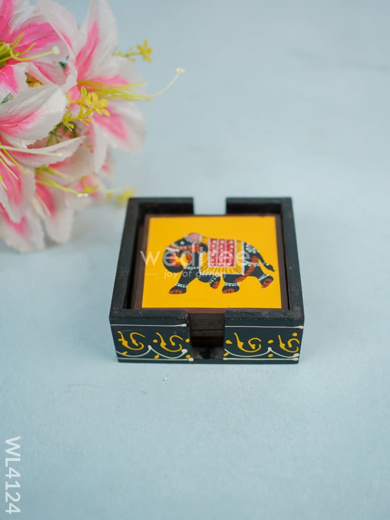 Wooden Hand Painted Coasters - Elephant - Set of 6 - WL4124