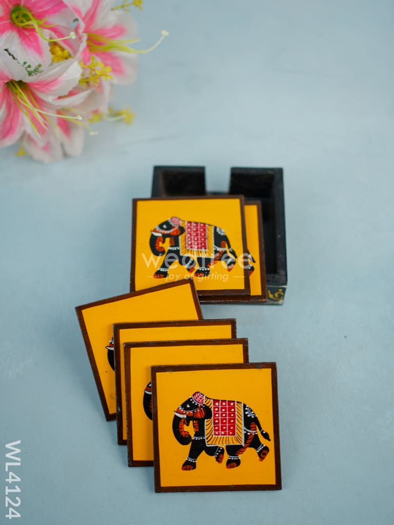 Wooden Hand Painted Coasters - Elephant - Set of 6 - WL4124