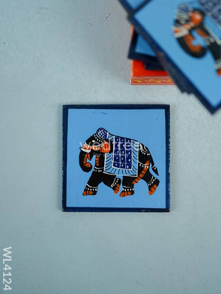 Wooden Hand Painted Coasters - Elephant - Set of 6 - WL4124