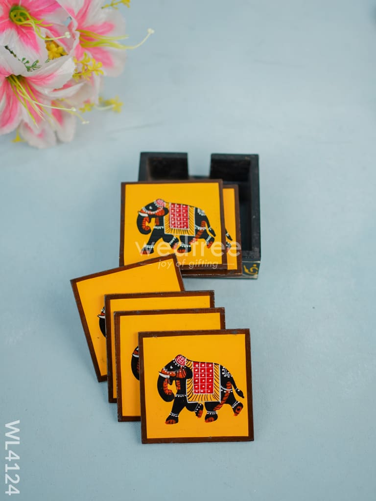 Wooden Hand Painted Coasters - Elephant - Set of 6 - WL4124