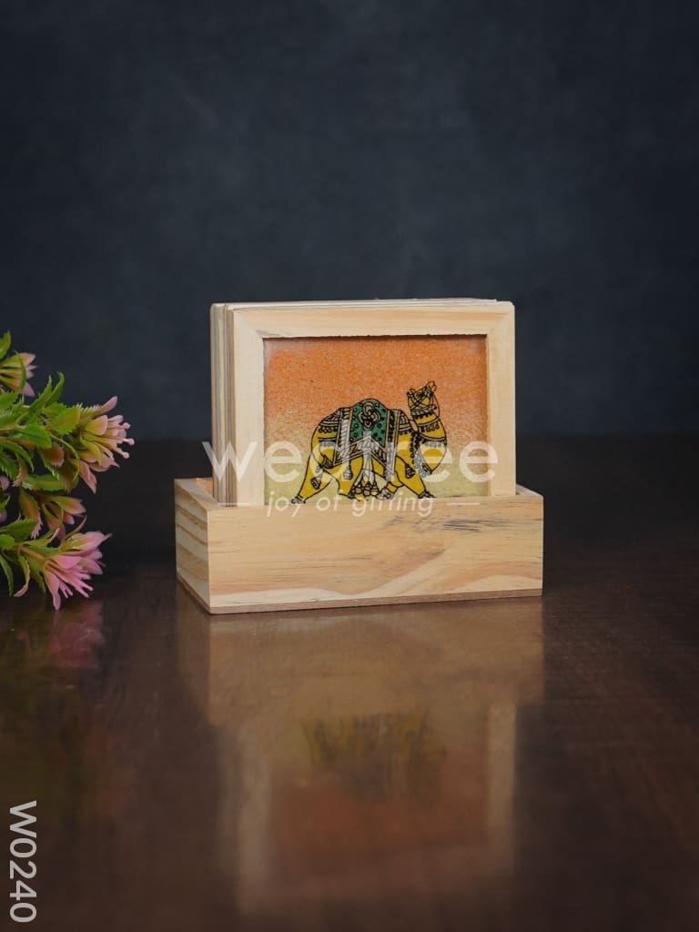 Wooden Hand Painted Coasters with Stand - W0240