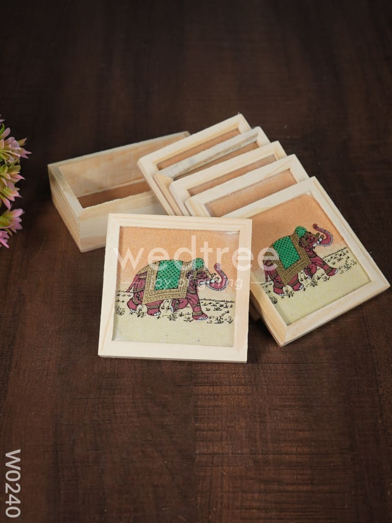 Wooden Hand Painted Coasters with Stand - W0240