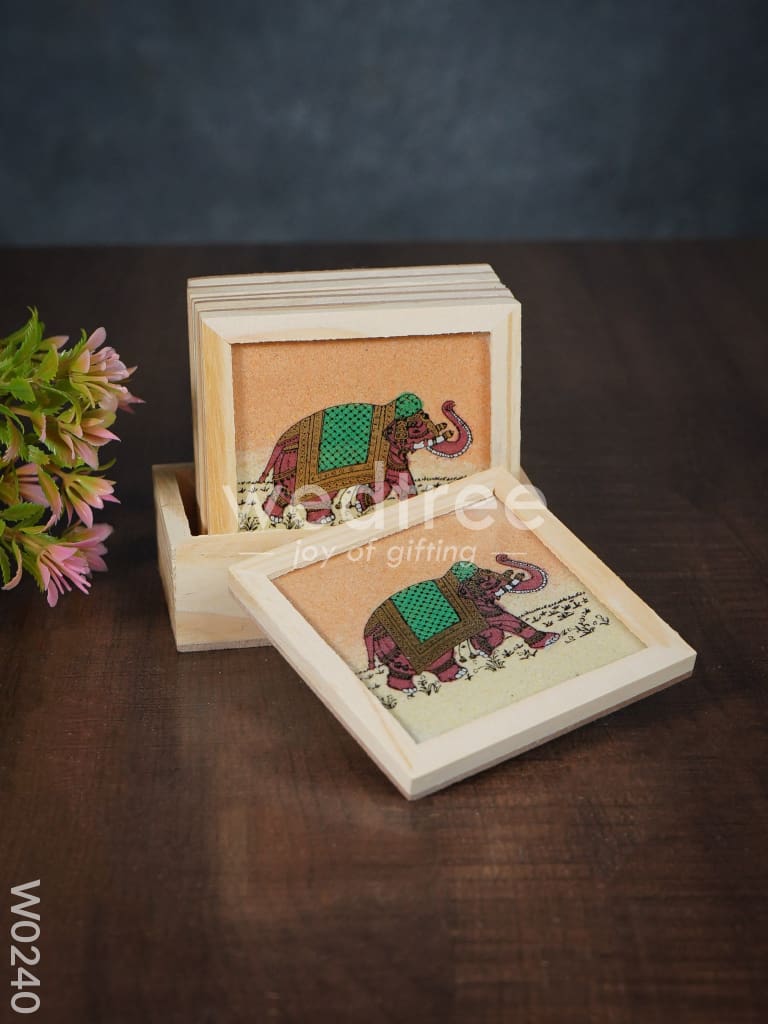 Wooden Hand Painted Coasters with Stand - W0240
