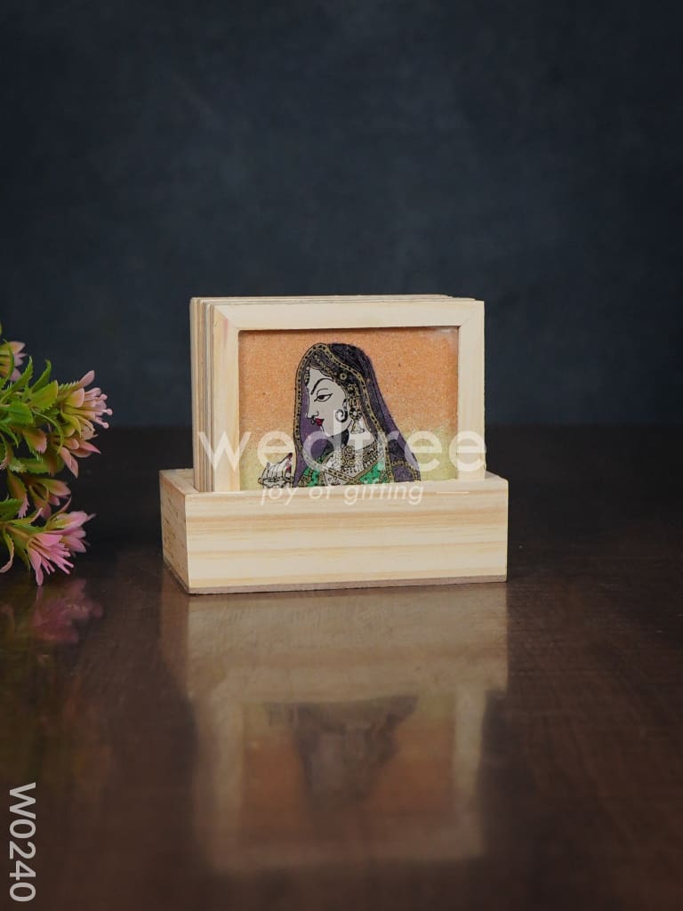 Wooden Hand Painted Coasters with Stand - W0240