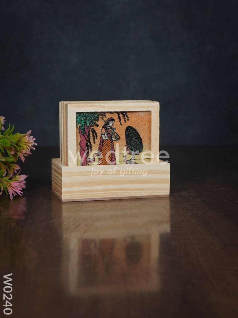 Wooden Hand Painted Coasters with Stand - W0240