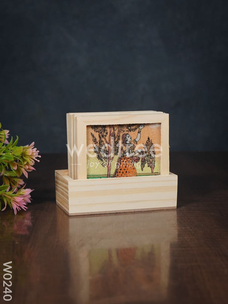 Wooden Hand Painted Coasters with Stand - W0240