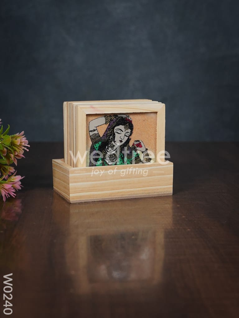 Wooden Hand Painted Coasters with Stand - W0240