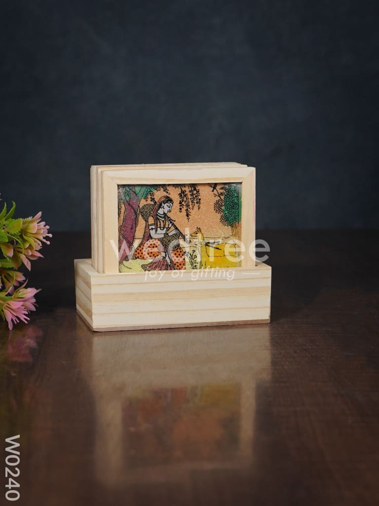 Wooden Hand Painted Coasters with Stand - W0240