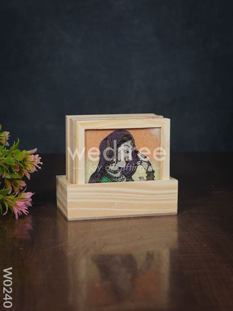 Wooden Hand Painted Coasters with Stand - W0240