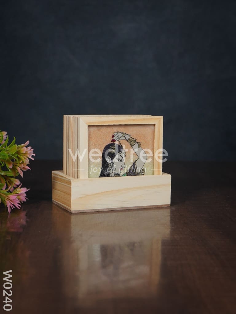 Wooden Hand Painted Coasters with Stand - W0240