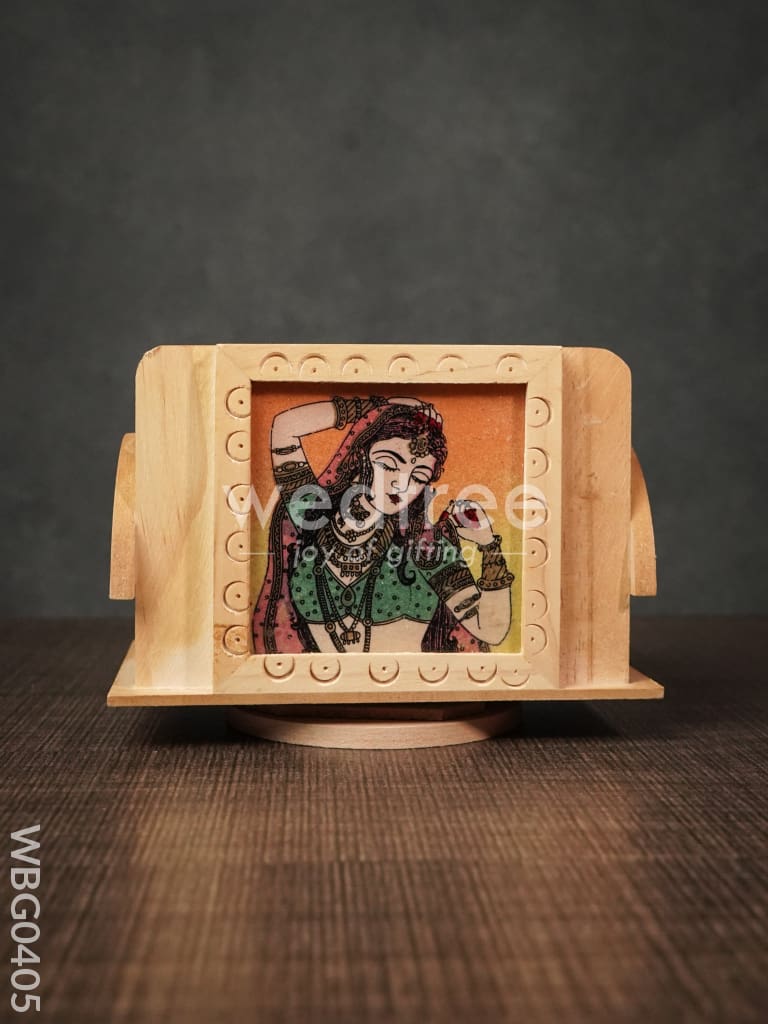 Wooden Hand Painted Revolving Pen Stand with Card Holder - WBG0405