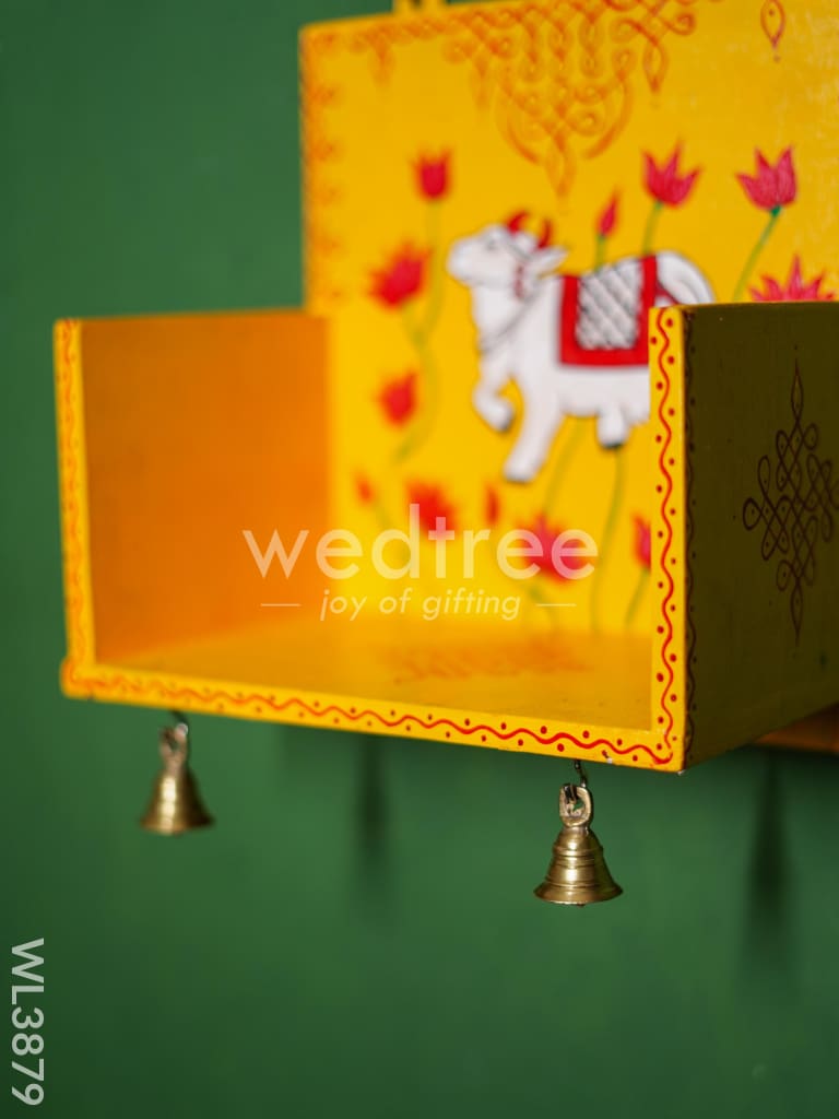Wooden Handpainted Diya Stand with Pichwai Painting - Set of 2 - WL3879