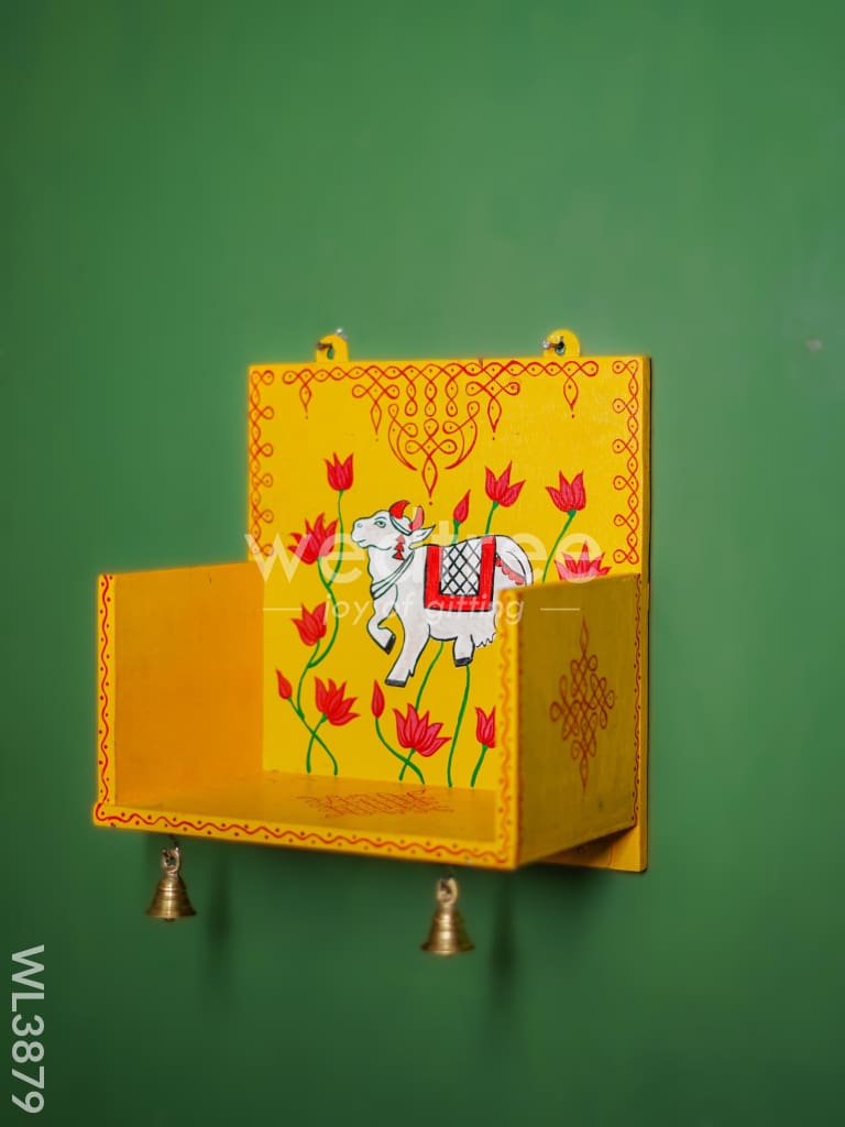 Wooden Handpainted Diya Stand with Pichwai Painting - Set of 2 - WL3879