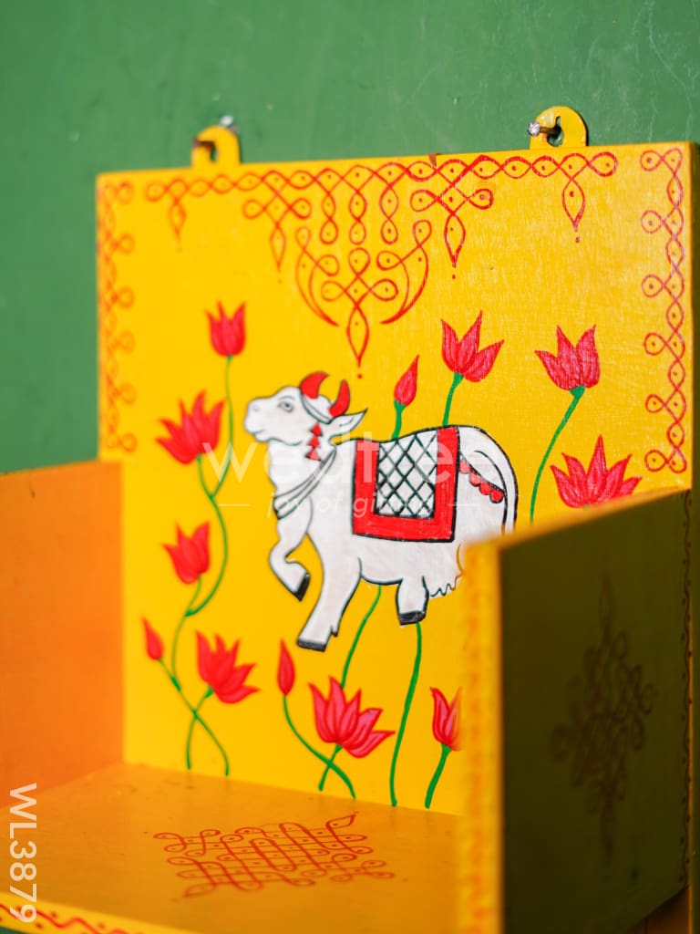Wooden Handpainted Diya Stand with Pichwai Painting - Set of 2 - WL3879