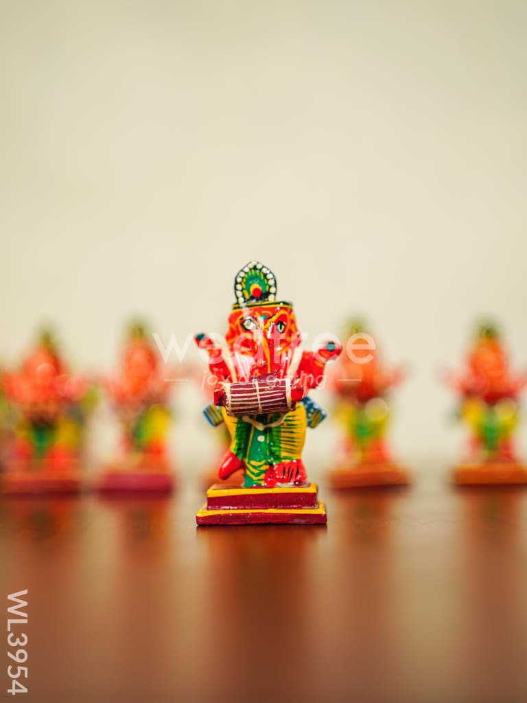 Wooden Musical Ganesha - Set of 6 - Kondapalli - WL3954