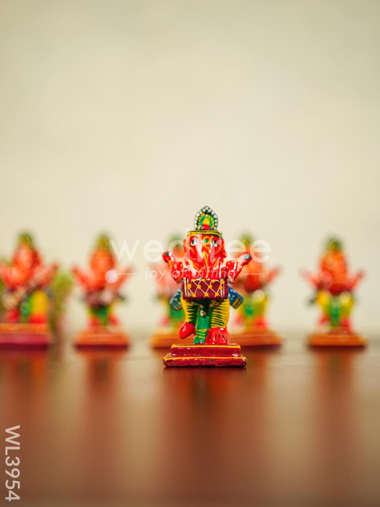 Wooden Musical Ganesha - Set of 6 - Kondapalli - WL3954