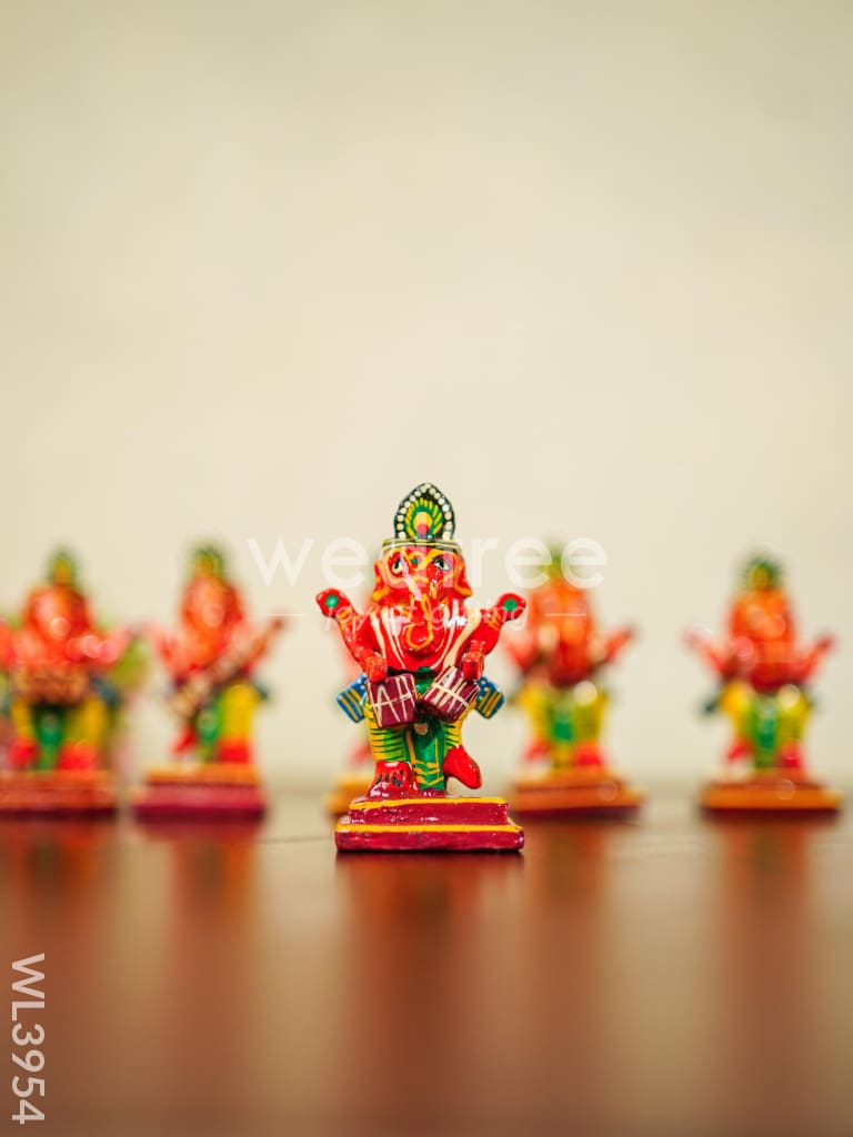 Wooden Musical Ganesha - Set of 6 - Kondapalli - WL3954