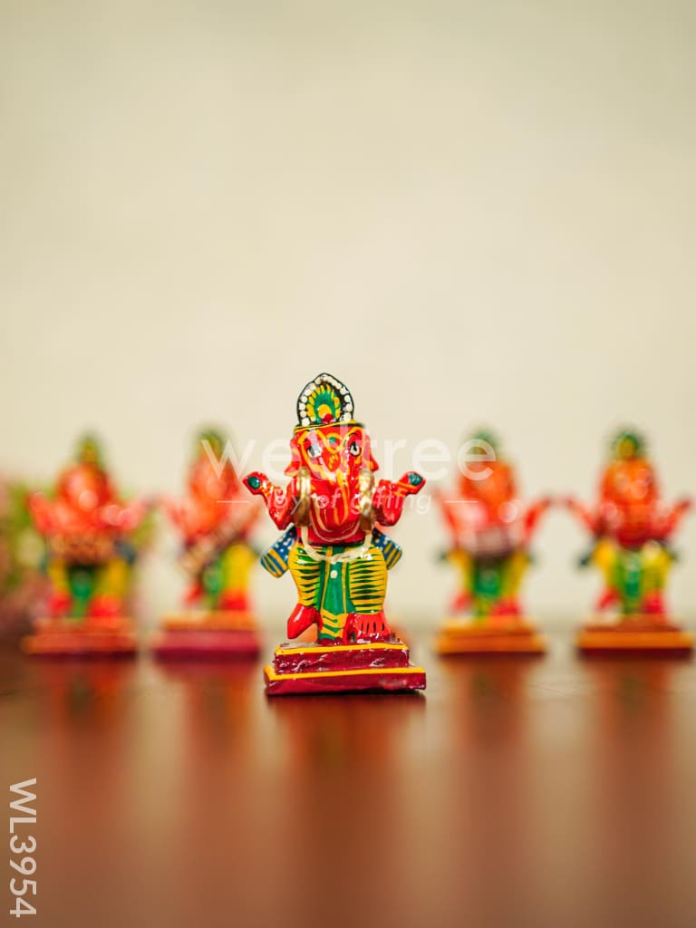 Wooden Musical Ganesha - Set of 6 - Kondapalli - WL3954