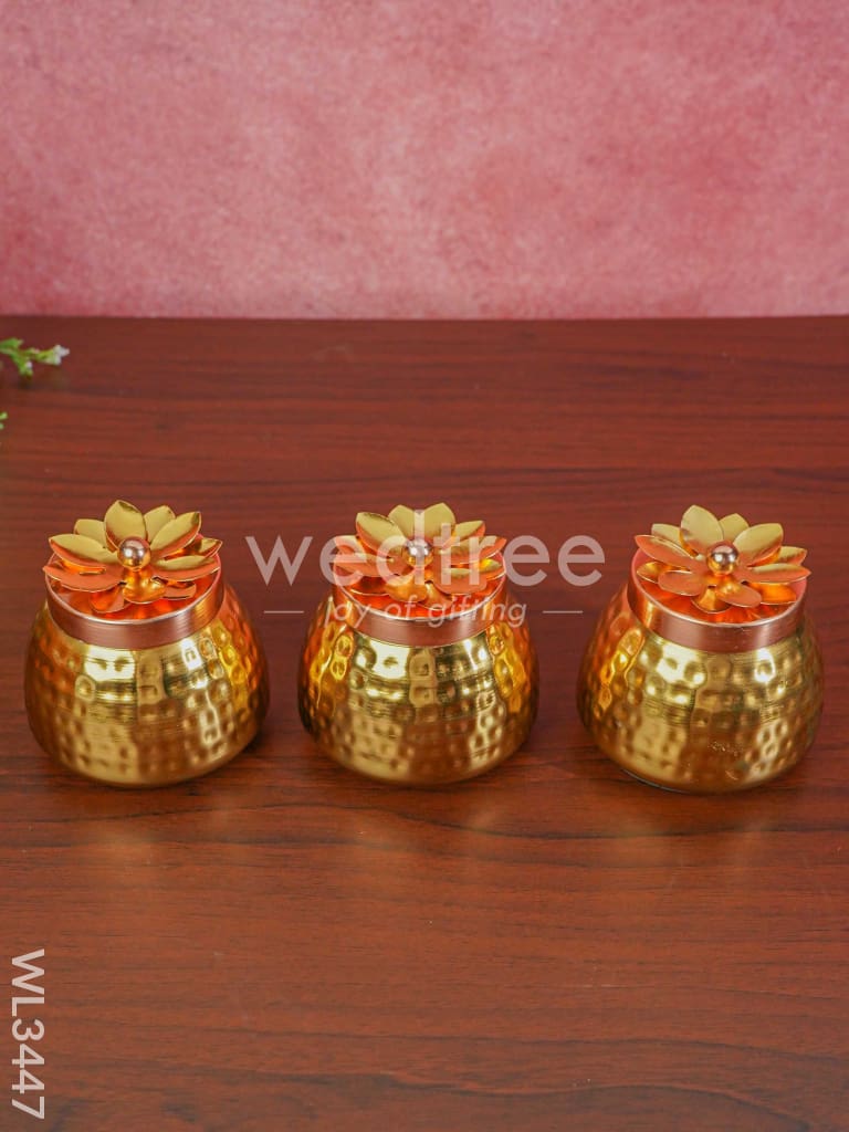 Wooden Plate with 3 Brass Dry Fruit Box - WL3447