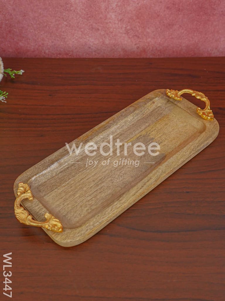 Wooden Plate with 3 Brass Dry Fruit Box - WL3447