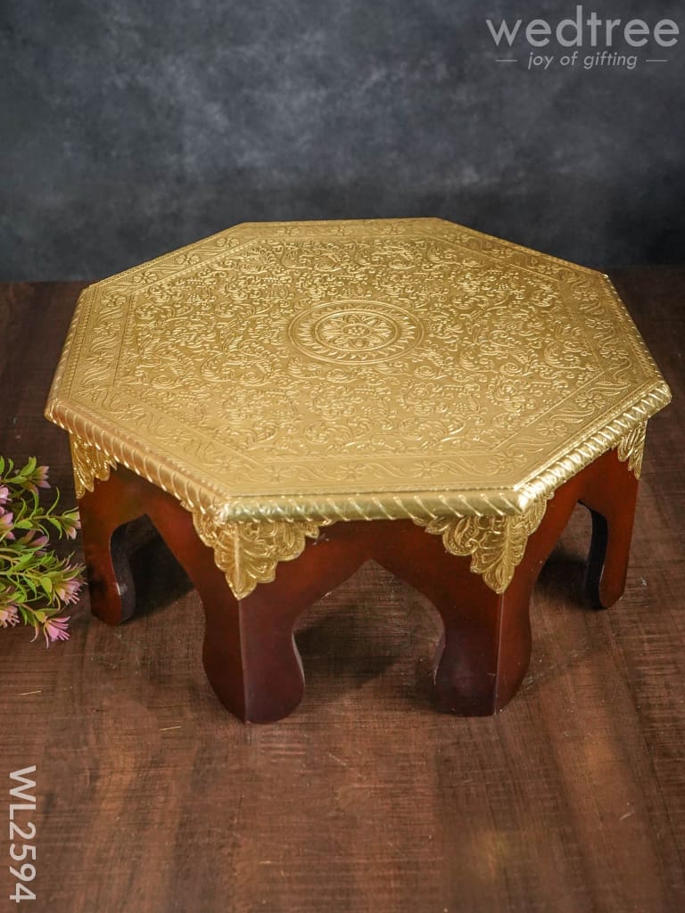 Wooden Stool with Brass Finish - 14 inch - WL2594