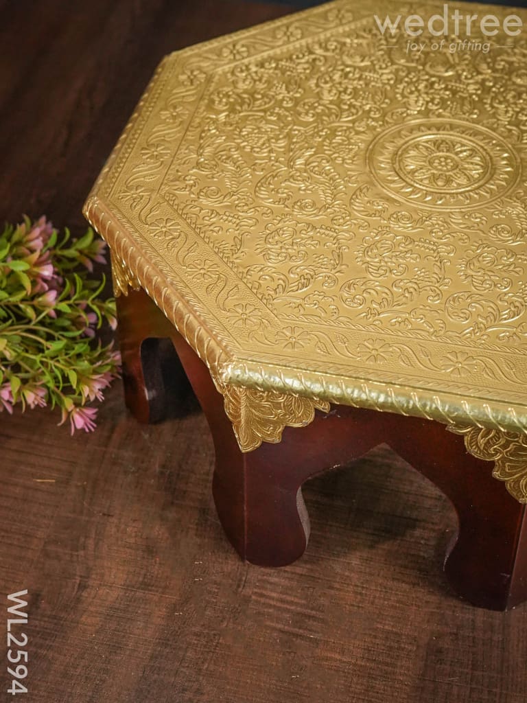 Wooden Stool with Brass Finish - 14 inch - WL2594
