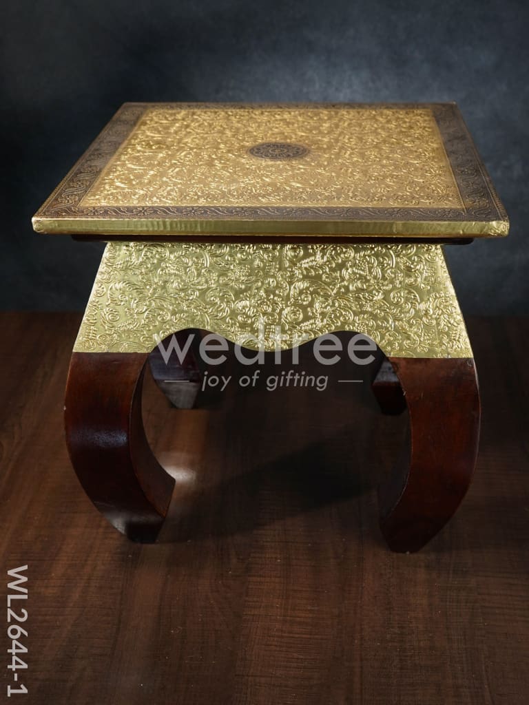 Wooden Stool with Brass Finish - 14 inch - WL2644