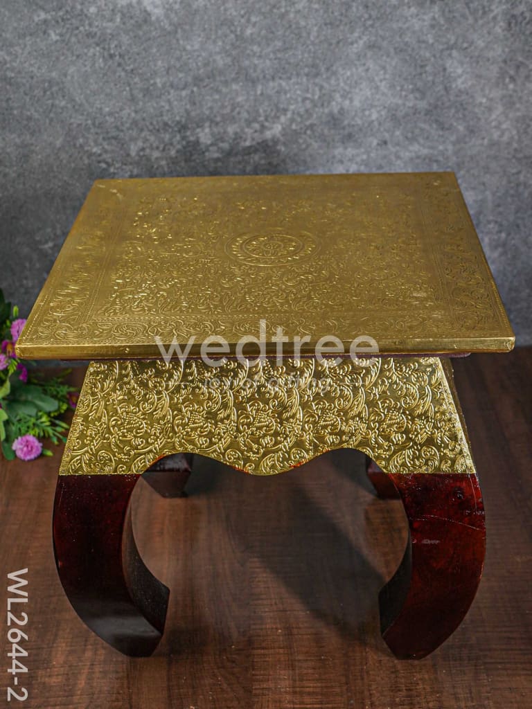 Wooden Stool with Brass Finish - 14 inch - WL2644